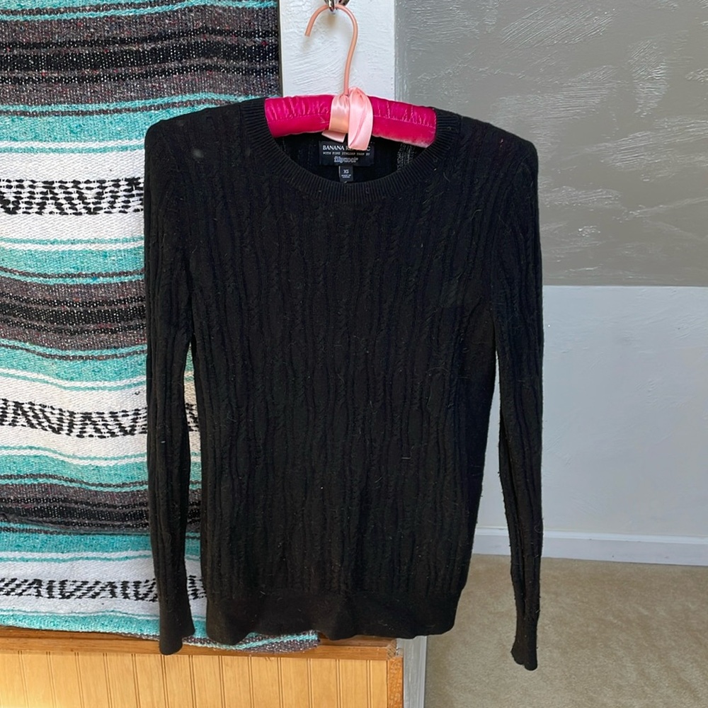 Banana Republic Filpucci cable knit merino wool sweater - black, women's xs